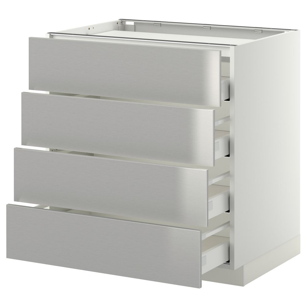 Напольный шкаф, 4 фронтальных панели, 4 ящика МЕТОД / МАКСИМЕРА, белый, Гревста нержавеющ сталь - фото 1