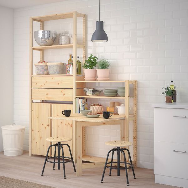 2 секции для хранения + складной столик, сосна 175x30x226 см IKEA IVAR ИВАР 194.702.13 - фото 2