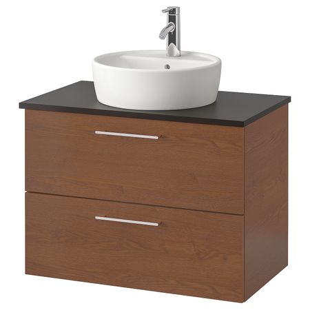 Шкаф п-раковину/столешн45/раковина, под коричневый мореный ясень/антрацит ДАЛЬШЕР смеситель 82x49x74 см IKEA GODMORGON/TOLKEN