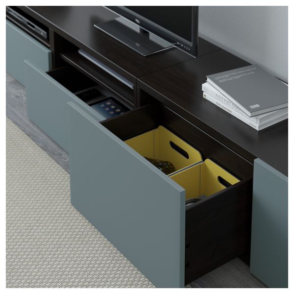 Шкаф для ТВ, комбинация БЕСТО, черно-коричневый, Вальвикен серо-бирюзовый (240x20/40x204 см) - фото 3