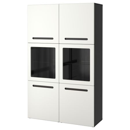 Комбинация для хранения со стеклянными дверцами БЕСТО, черно-коричневый, Марвикен белый прозрачное стекло (120x40x192 см)