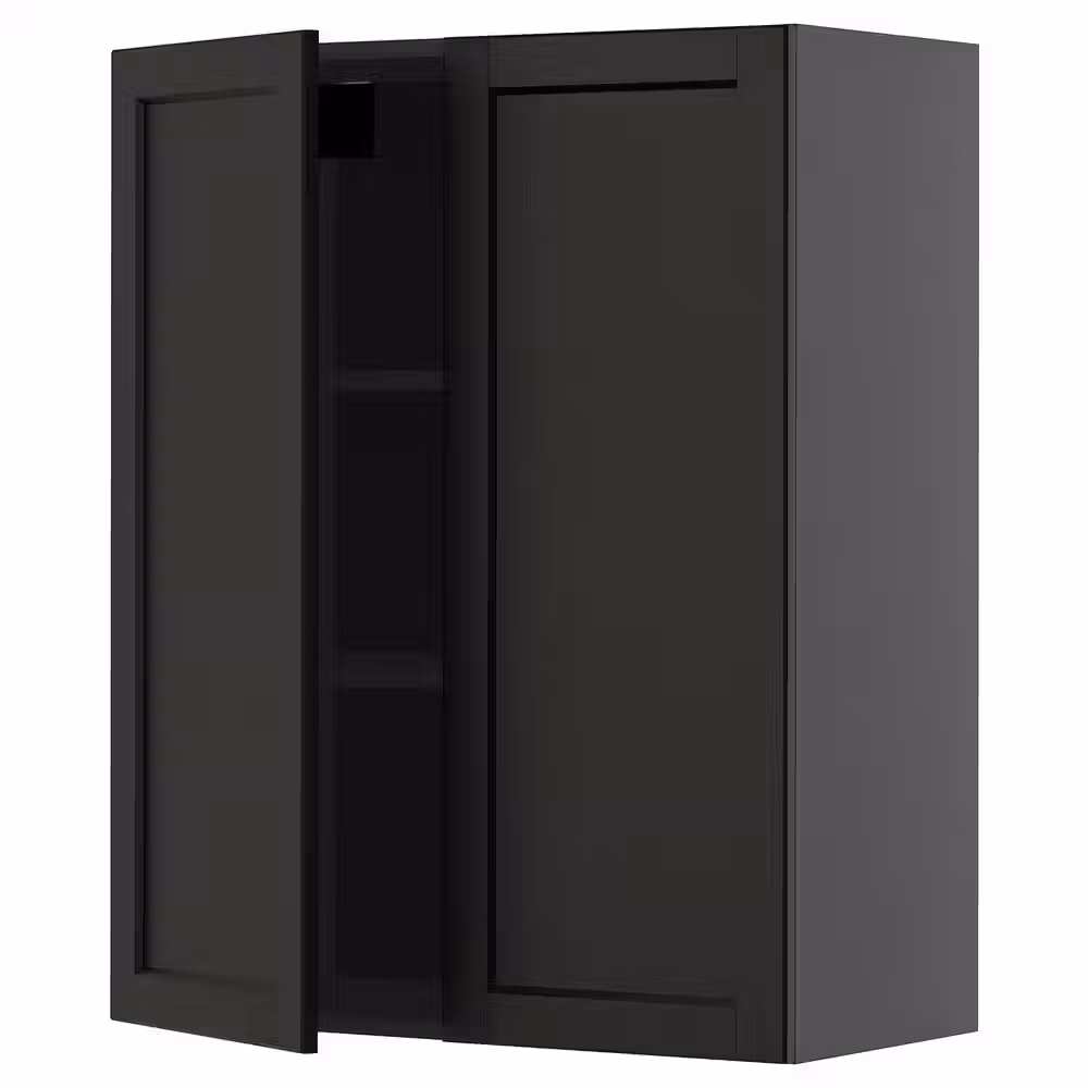METOD Навесной шкаф с полками/2дверцы - черно-серый/Lerhyttan черная морилка 80x100 см - фото 1