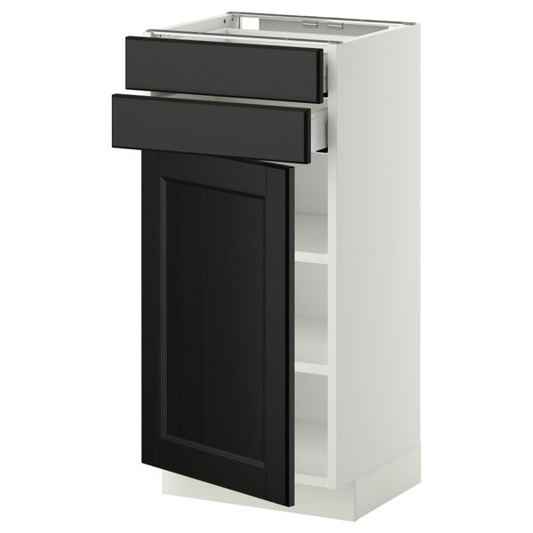 Напольный шкаф с дверцей, 2 ящиками МЕТОД / МАКСИМЕРА, белый, Лаксарби черно-коричневый - схема-чертеж с размерами