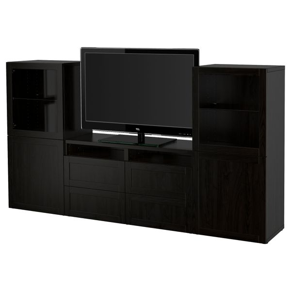 Шкаф для ТВ, комбинированный, стекляные дверцы БЕСТО, Ханвикен, Синдвик черно-коричневый прозрачное стекло (240x40x128 см) - фото 1