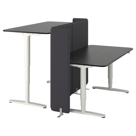 Стол-трансформер с экраном, ясеневый шпон, черная морилка, белый 160x160 120 см IKEA БЕКАНТ 492.893.87