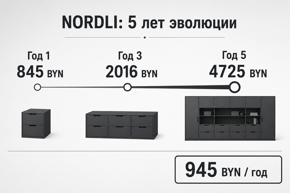 Смета NORDLI за 5 лет: от 845 BYN до 4725 BYN — инфографика стоимости модульной системы