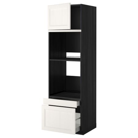 Высокий шкаф для духовки комбинированный, духовка + дверца, 2 ящика МЕТОД / МАКСИМЕРА, черный, Лаксарби белый