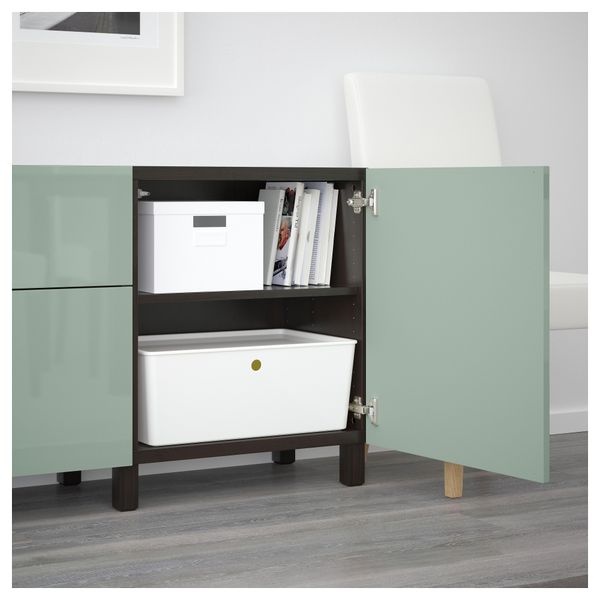 Комбинация для хранения с ящиками БЕСТО, черно-коричневый, Сельсвикен глянцевый/серо-зеленый светлый (180x40x74 см) - схема-чертеж с размерами