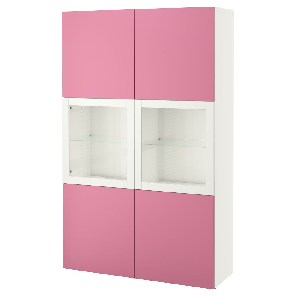 Комбинация для хранения со стеклянными дверцами БЕСТО, Лаппвикен розовый, Синдвик белый прозрачное стекло (120x40x192 см) - фото 1