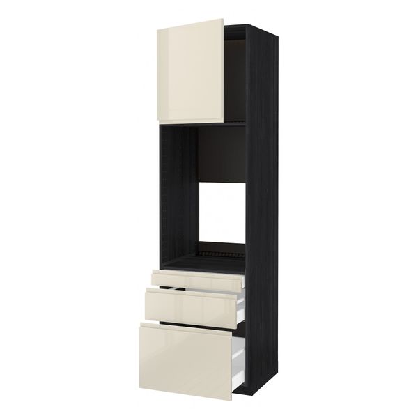 Высокий шкаф для двойной духовки, 3 ящика, дверца МЕТОД / МАКСИМЕРА, черный, Воксторп глянцевый светло-бежевый - схема-чертеж с размерами