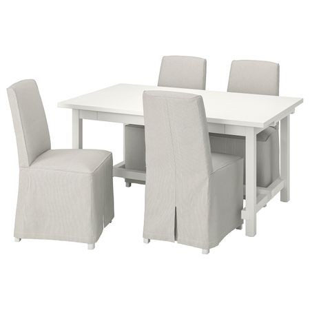 Стол и 4 стула, белый/колбуда бежевый/темно-серый 152/223 см IKEA NORDVIKEN НОРДВИКЕН / BERGMUND БЕРГМУНД 394.073.05