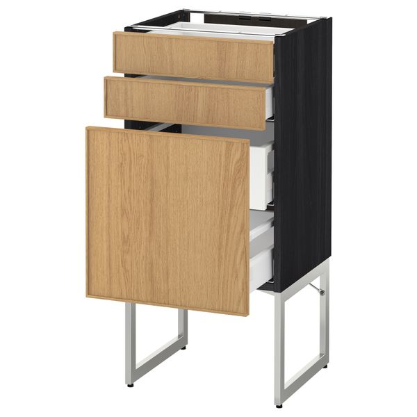 Напольный шкаф 3 фронтальных панели, 2 нижних, 2 средних ящика МЕТОД / МАКСИМЕРА, черный, Экестад дуб - схема-чертеж с размерами