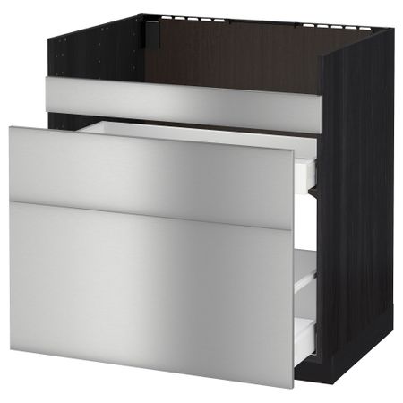 Напольный шкаф под мойку ДУМШЁ, 3 фасада, 2 ящика МЕТОД / МАКСИМЕРА, черный, Гревста нержавеющ сталь