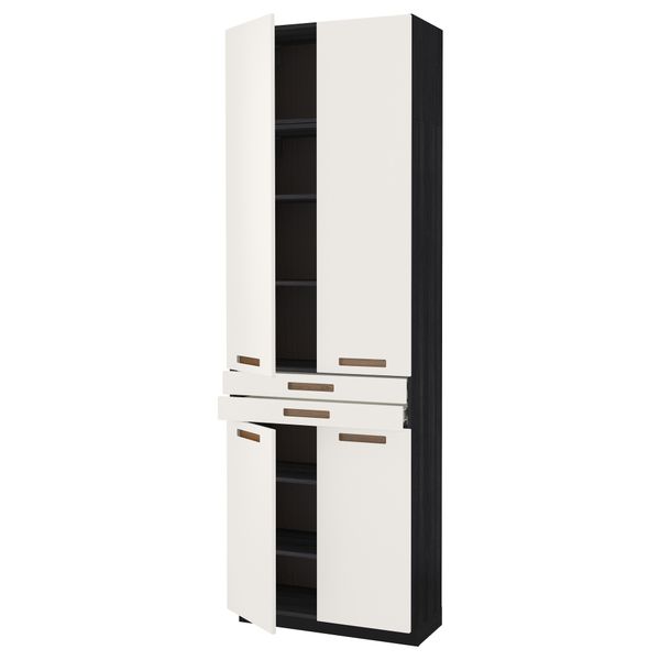 Высокий шкаф + полки, 2 ящика, 4 дверцы МЕТОД / ФОРВАРА, черный, Мэрста белый (80x37x240 см) - схема-чертеж с размерами