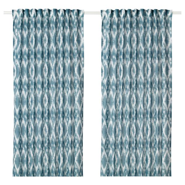 Гардины, 1 пара БЛОЛИЛЬЯ, белый/синий (145x300 см) - фото 1