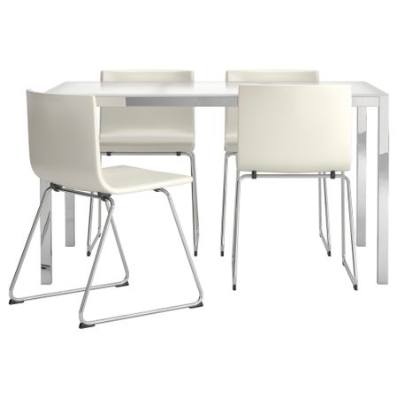 Стол и 4 стула ТОРСБИ / БЕРНГАРД, стекло белый, Кават белый (135 см)