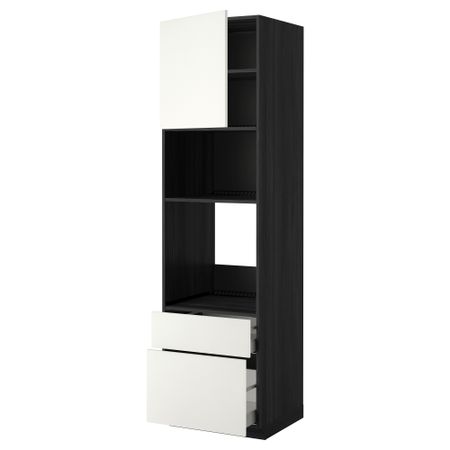 Высокий шкаф для духовки/СВЧ дверца, 2 ящика МЕТОД / МАКСИМЕРА, черный, Хэггеби белый