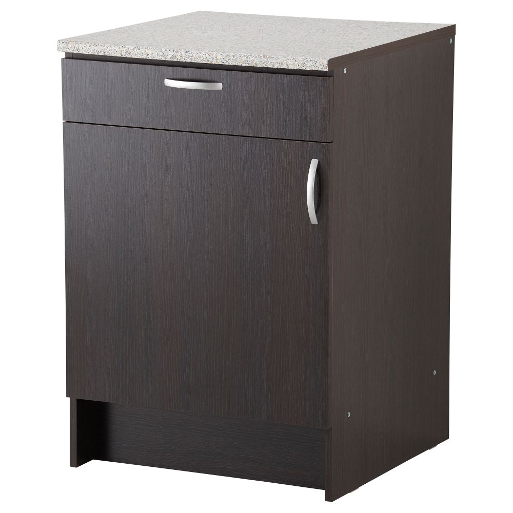 Напольный шкаф с дверью и ящиком АЛЬБРУ, черно-коричневый (60x89 см) - фото 1