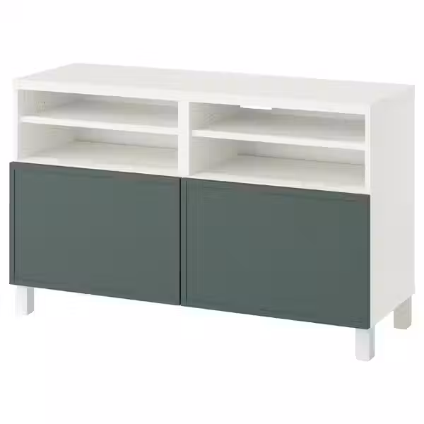 BESTÅ Тумба под ТВ, с дверцами - белый/Krukmakare темный серо-зеленый 120x42x74 см - фото 1