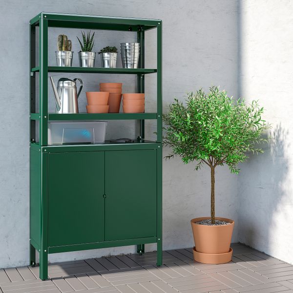 Стеллаж с 1 шкафчиком, зеленый 80x37x161 см IKEA KOLBJÖRN КОЛЬБЬЁРН 493.175.59 - фото 2