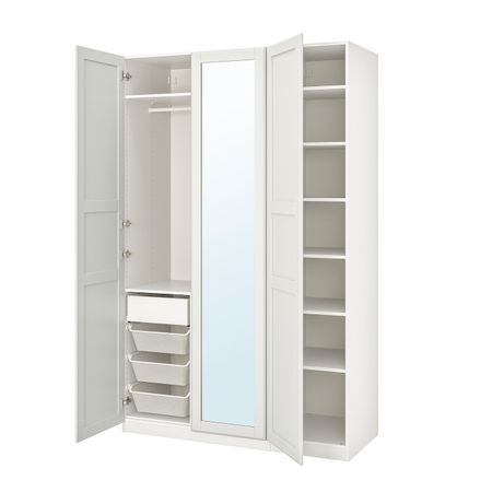 Гардероб, комбинация, белый/зеркальное стекло 150x60x236 см IKEA PAX ПАКС / TYSSEDAL ТИССЕДАЛЬ 393.957.98