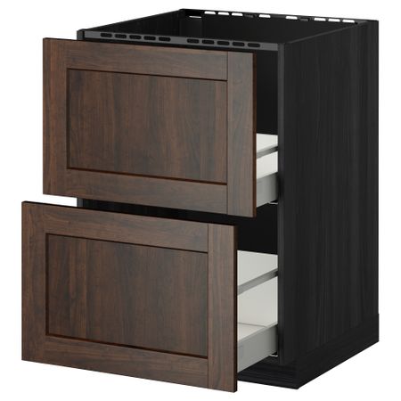 Напольный шкаф под мойку + 2 фронтальных панели, 2 ящика МЕТОД / МАКСИМЕРА, черный, Эдсерум коричневый