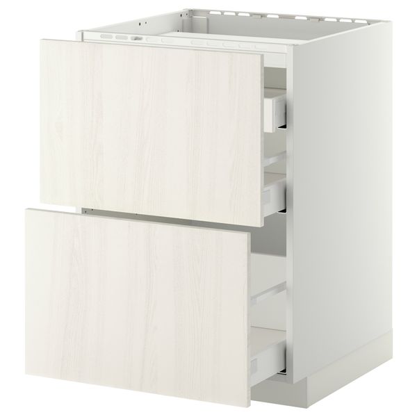 Напольный шкаф, 2 фронтальных панели, 3 ящика МЕТОД / МАКСИМЕРА, белый, Росдаль белый - схема-чертеж с размерами