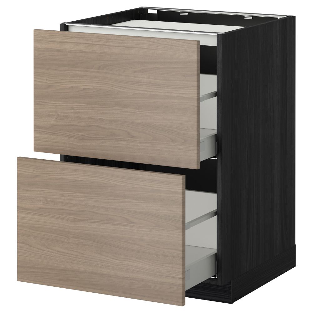 Напольный шкаф, 2 фронтальных панели, 3 ящика МЕТОД / МАКСИМЕРА, черный, Брокхульт светло-серый - фото 1