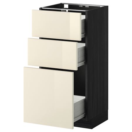 Напольный шкаф с 3 ящиками МЕТОД / ФОРВАРА, черный, Рингульт кремовый