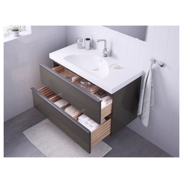 Шкаф для раковины с 2 ящиками ГОДМОРГОН / ЭДЕБОВИКЕН, серый - схема-чертеж с размерами