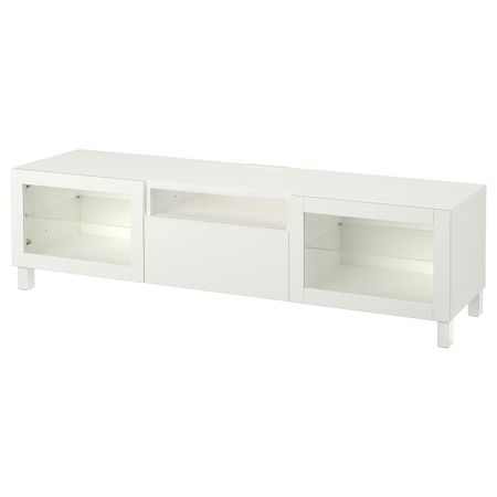 Тумба под ТВ, белый/Лаппвик/стуббарп белый прозрачное стекло 180x42x48 см IKEA BESTÅ БЕСТО 993.292.58