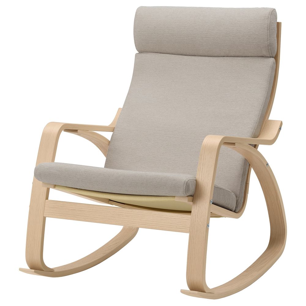 Кресло-качалка, дубовый шпон, беленый/Хили бежевый IKEA POÄNG ПОЭНГ 593.194.16 - фото 1