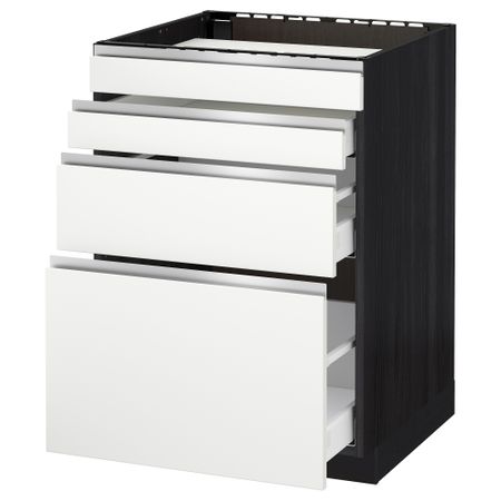 Напольный шкаф для духовки, 4фасада, 3 ящика МЕТОД / МАКСИМЕРА, черный, Нодста белый