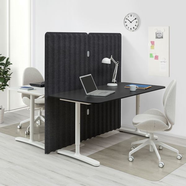 Стол с экраном, 160x160 150 см, белый, ясеневый шпон, черная морилка IKEA BEKANT БЕКАНТ 693.875.65 - схема-чертеж с размерами