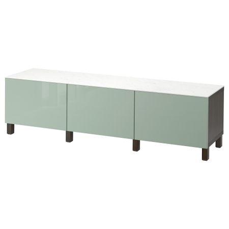 Комбинация для хранения с ящиками БЕСТО, черно-коричневый, Сельсвикен глянцевый/серо-зеленый светлый (180x42x48 см)