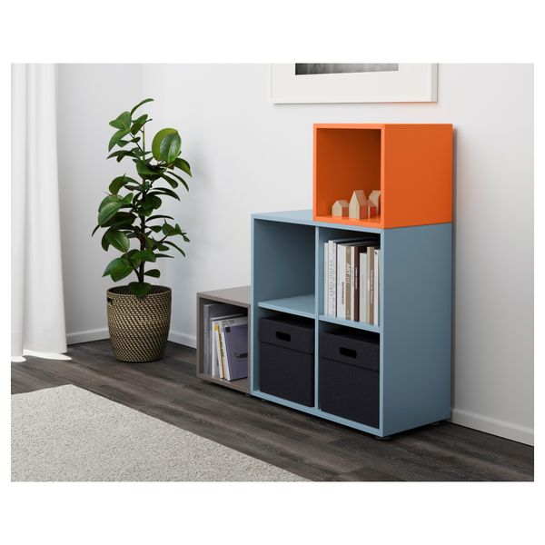 Комбинация шкафов с ножками ЭКЕТ, голубой/темно-серый/оранжевый (105x35x107 см) - фото 2