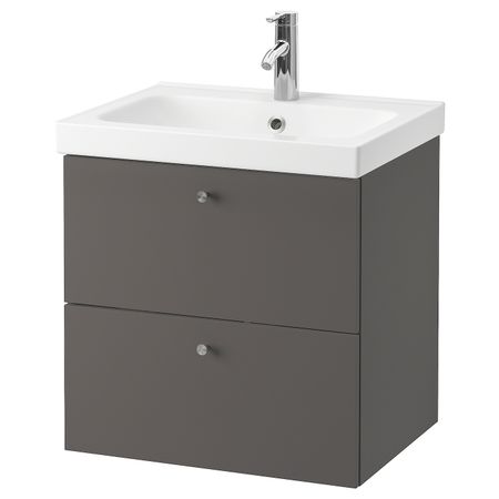 Шкаф для раковины с 2 ящ, Гилльбурен темно-серый/ДАЛЬШЕР смеситель 63x49x64 см IKEA GODMORGON ГОДМОРГОН / ODENSVIK ОДЕНСВИК