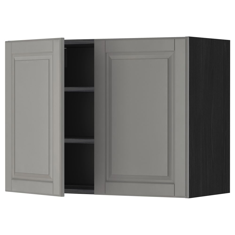 Навесной шкаф с полками, 2 дверцы МЕТОД, черный, Будбин серый - схема-чертеж с размерами
