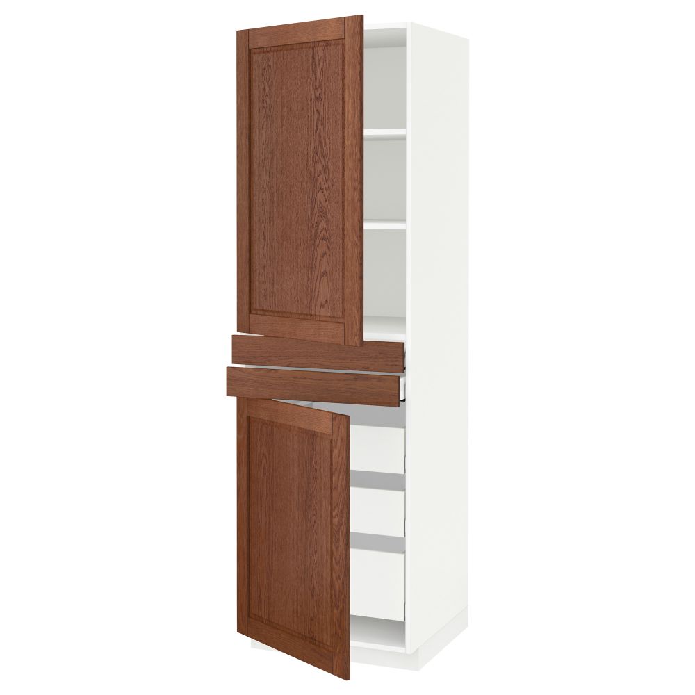 Высокий шкаф + полки, 5 ящиков, 2 дверцы, 2 фронтальных МЕТОД / МАКСИМЕРА, белый, Филипстад коричневый - схема-чертеж с размерами