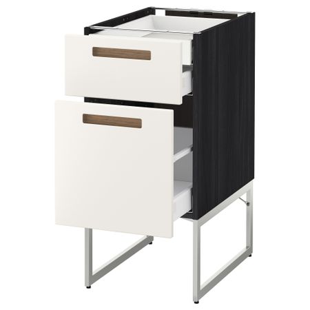 Напольный шкаф 2 фронтальных панели, 2 нижних,1 встроенный ящик МЕТОД / МАКСИМЕРА, черный, Мэрста белый