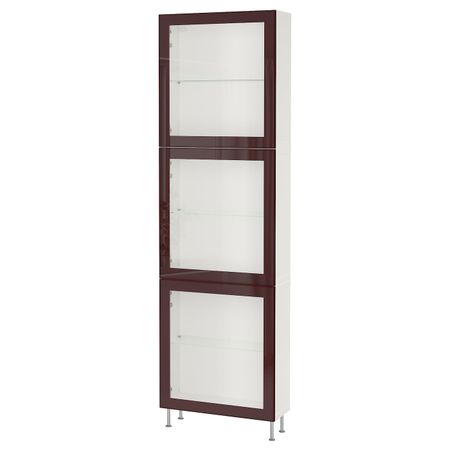 Комбинация для хранения + стеклянная дверц, белый глассвик/сталларп/темный красно-коричневый прозрачное стекло 60x22x202 см IKEA