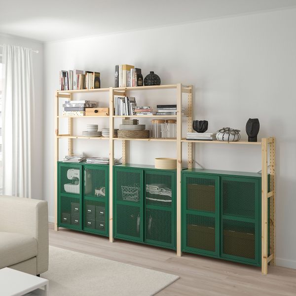 3 секции, полки/шкаф, сосна/зеленый сетка 259x30x179 см IKEA IVAR ИВАР 194.013.90 - схема-чертеж с размерами