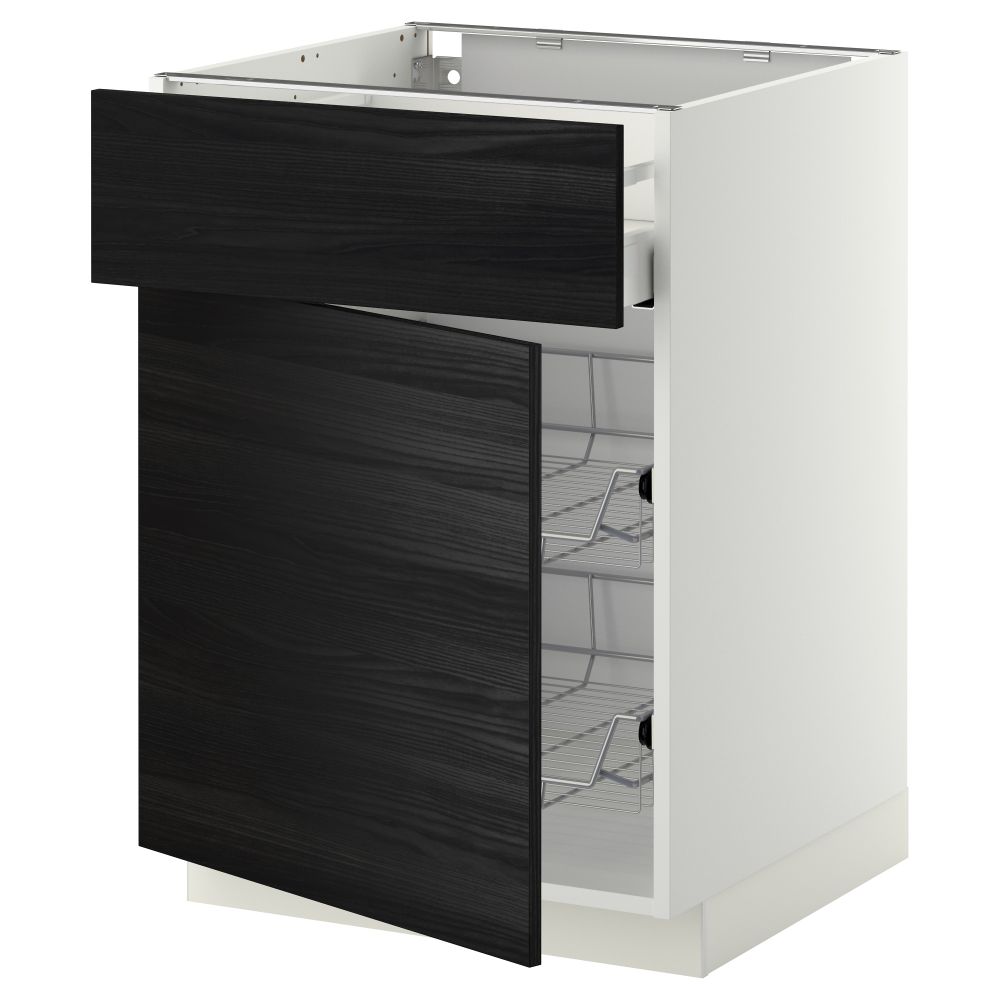 Напольный шкаф с проволочной корзиной, ящиком, дверью МЕТОД / МАКСИМЕРА, белый, Тингсрид черный - схема-чертеж с размерами