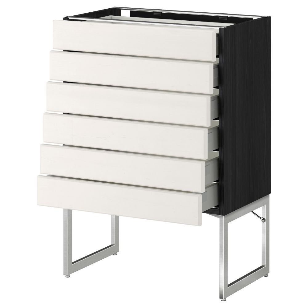 Напольный шкаф 6 фронтальных панелей, 6 нижних ящиков МЕТОД / МАКСИМЕРА, черный, Лаксарби белый - схема-чертеж с размерами