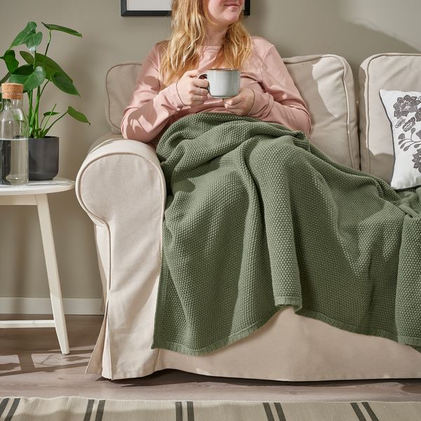 Плед, 130x170 см, серо-зеленый IKEA HUMLEMOTT 605.495.53 - фото 4