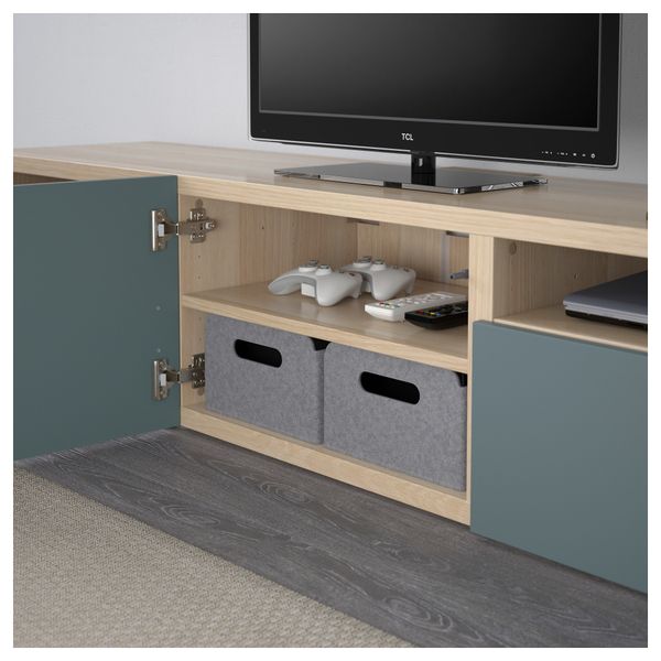 Тумба под ТВ БЕСТО, под беленый дуб, Вальвикен серо-бирюзовый (180x40x38 см) - фото 3