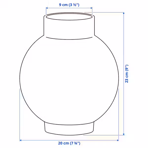 GLANSGRAN ГЛАНСГРАН Ваза - бежевый/чёрный 23 см - схема-чертеж с размерами