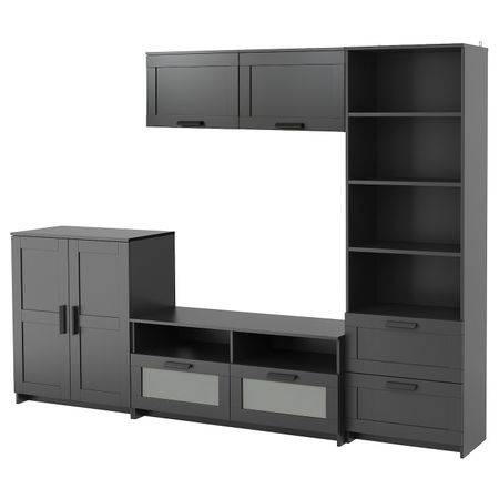 Шкаф для ТВ, комбинация, черный 258x41x190 см IKEA BRIMNES БРИМНЭС 993.966.48