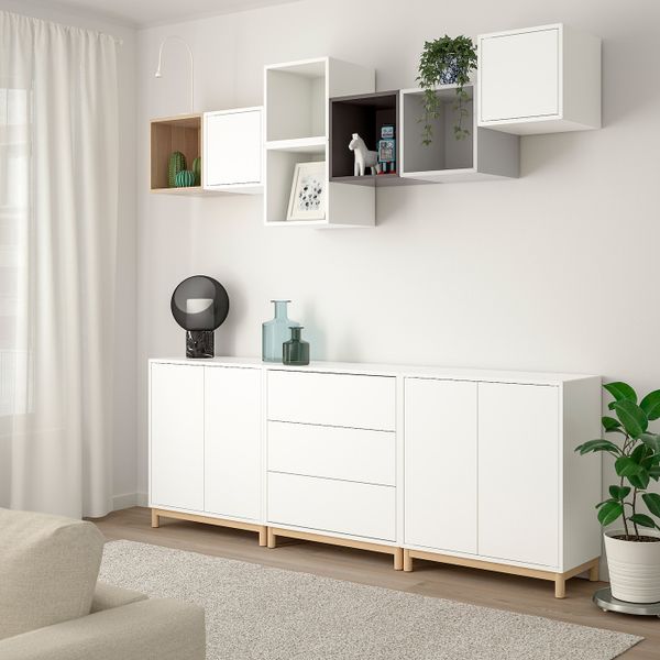 Комбинация шкафов с ножками, белый/под беленый дуб светло-серый, темно-серый 210x35x210 см IKEA ЭКЕТ 392.866.38 - фото 2