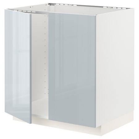 Напольный шкаф для мойки + 2 двери, 80x60 см, белый, Kallarp серо-синий светлый IKEA METOD МЕТОД 794.798.09